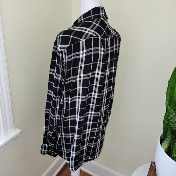 AVA & VIV Black & White Long Sleeve Plaid Flannel Blouse Soft Top Womens Size 0X - Picture 5 of 13